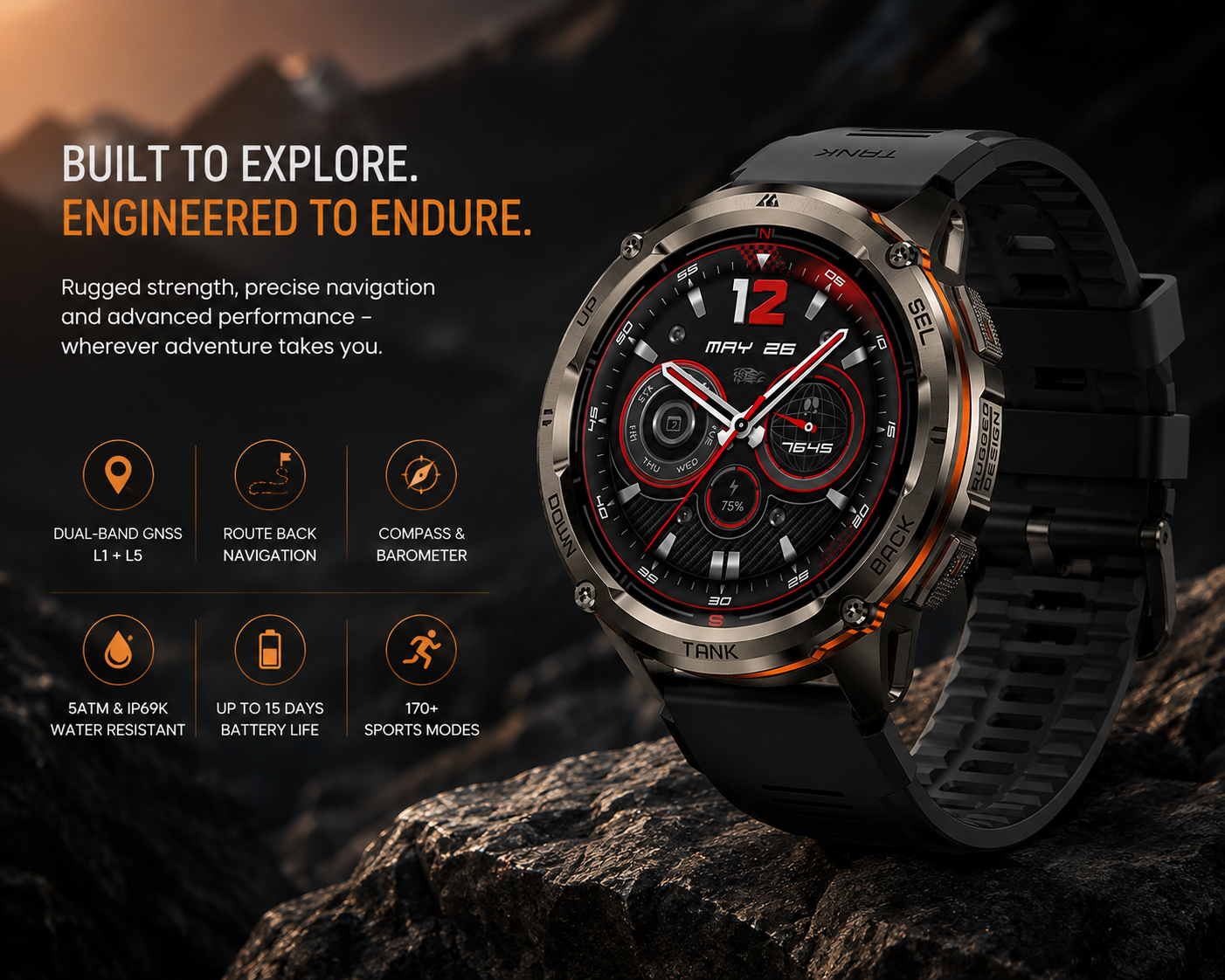 KOSPET TANK T3 Ultra 2 – Rugged Dual-Band GPS Smartwatch