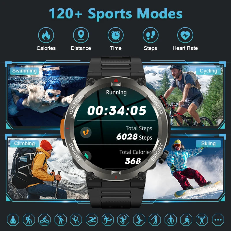 Blackview W50 Pro Rugged Smartwatch – LED Flashlight & Bluetooth Calling