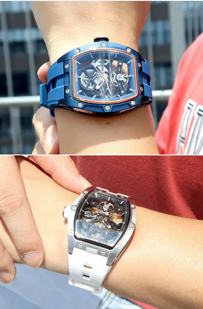 NEW Automatic Megir Mechanical Stainless Skeleton Dial Wristwatch