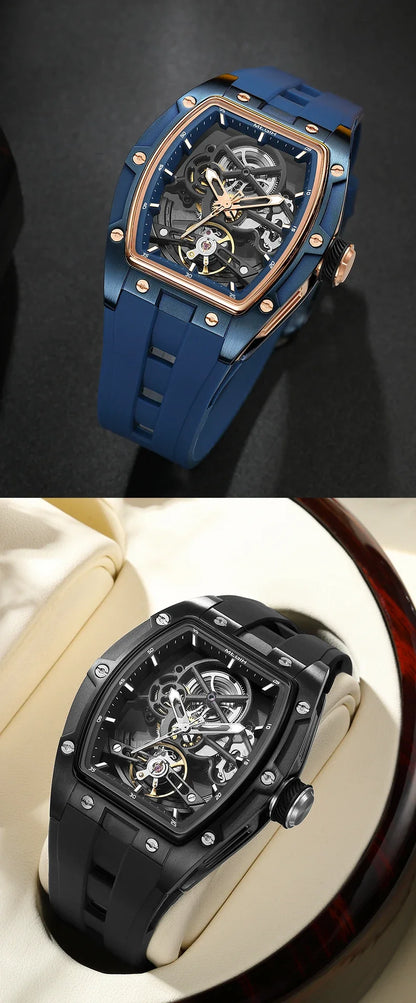 NEW Automatic Megir Mechanical Stainless Skeleton Dial Wristwatch