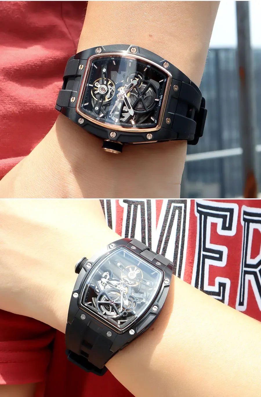 NEW Automatic Megir Mechanical Stainless Skeleton Dial Wristwatch