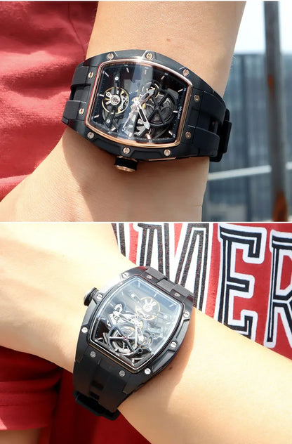 NEW Automatic Megir Mechanical Stainless Skeleton Dial Wristwatch