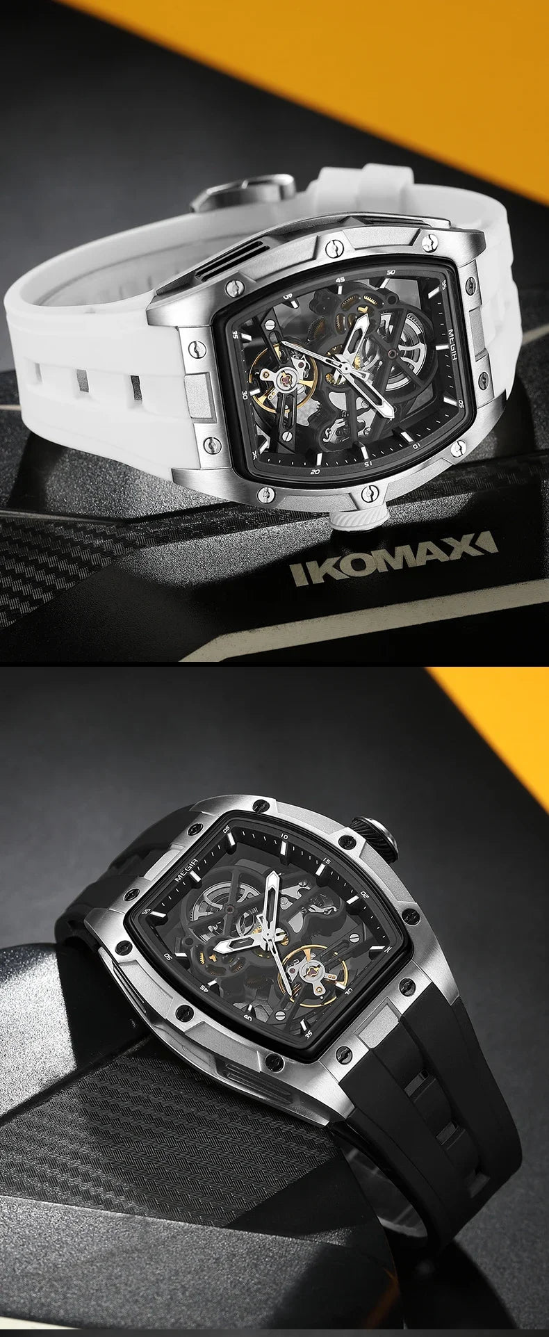 NEW Automatic Megir Mechanical Stainless Skeleton Dial Wristwatch