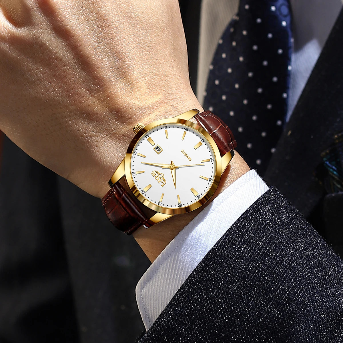 LIGE LG89143 Men's Classic Leather Quartz Watch – Elegant Dress & Business Watch