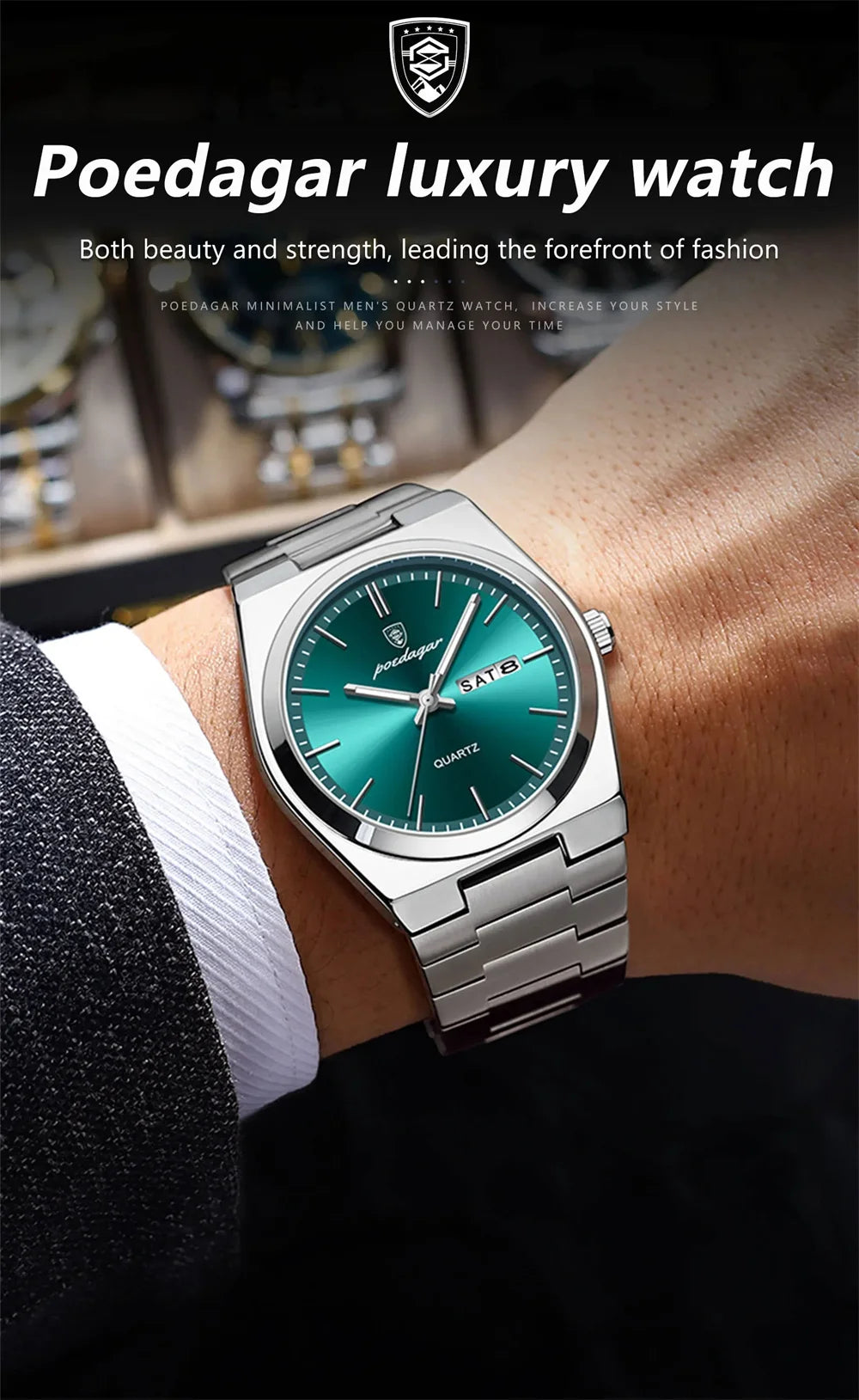 POEDAGAR Luxury Quartz Man Wristwatch Sport Men Watches Waterproof Luminous Date Week Stainless Steel Men's Watch Male Reloj - Top G Watches