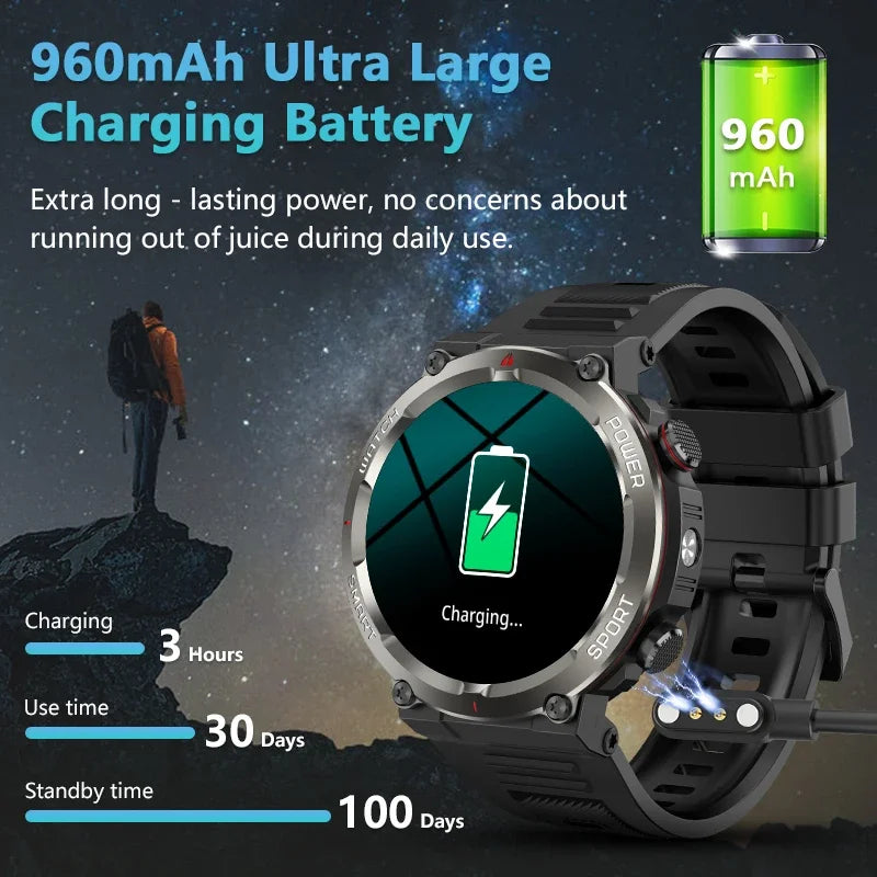 Blackview W50 Pro Rugged Smartwatch – LED Flashlight & Bluetooth Calling