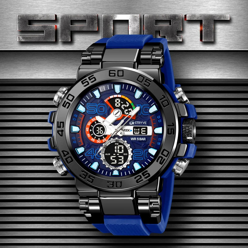 STRYVE S8030 Sports Watch – Large 55mm Dual Display Analog Digital Watch - Top G Watches