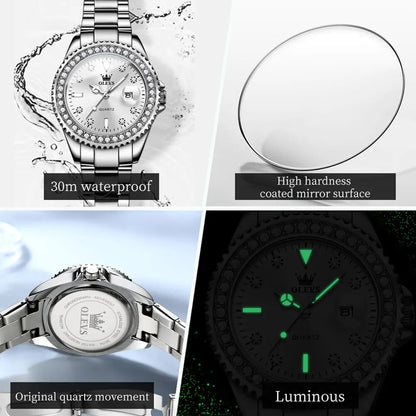 Fashion Diamond Zirconia Dial Quartz-Crystal Waterproof Olevs Ladies Wristwatch - Top G Watches