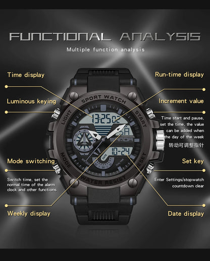 SANDA 3302 Digital LED Sports Watch - Waterproof Shock Resistant