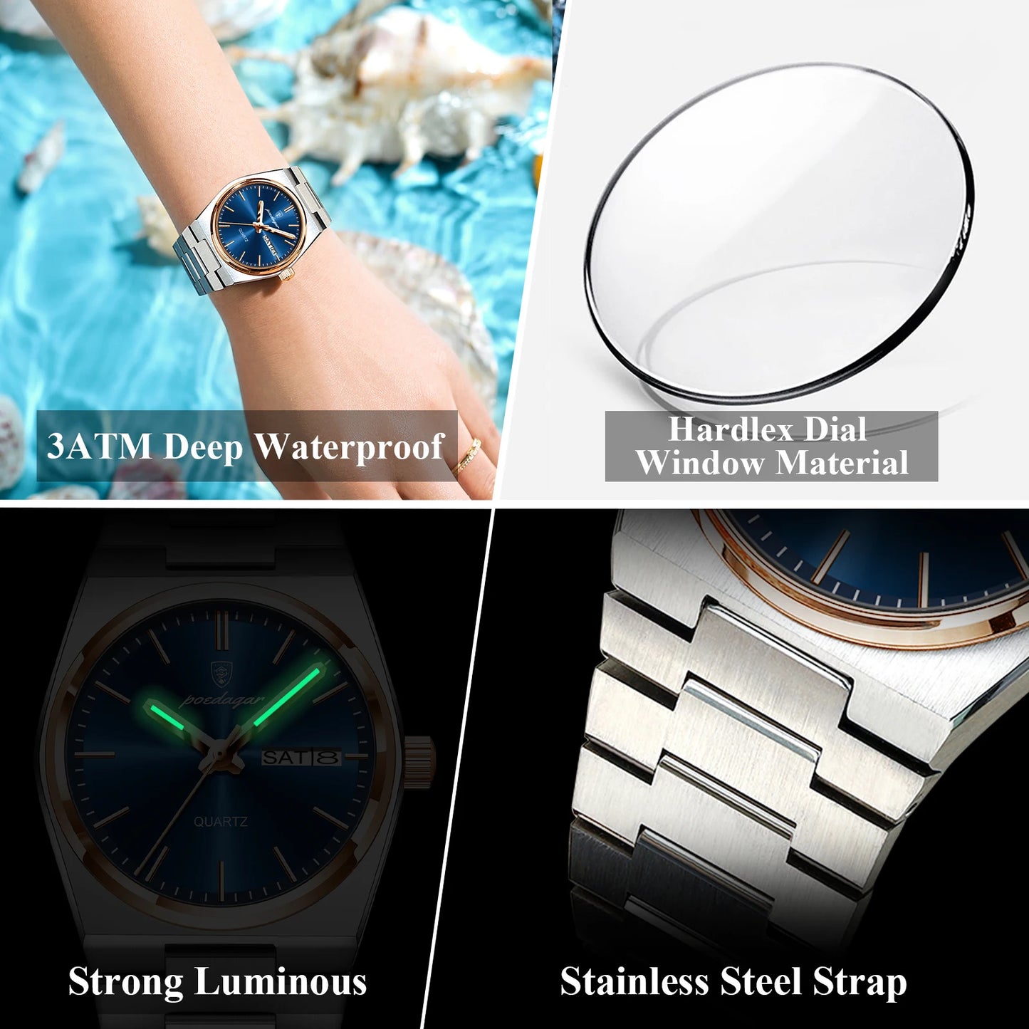 POEDAGAR 786 Luxury Ladies Watch | Stainless Steel Waterproof Quartz Dress Watch