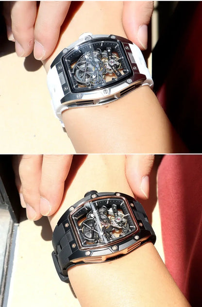 NEW Automatic Megir Mechanical Stainless Skeleton Dial Wristwatch