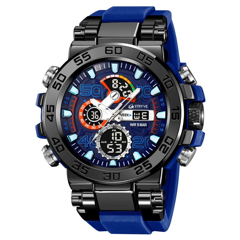 STRYVE S8030 Sports Watch – Large 55mm Dual Display Analog Digital Watch - Top G Watches