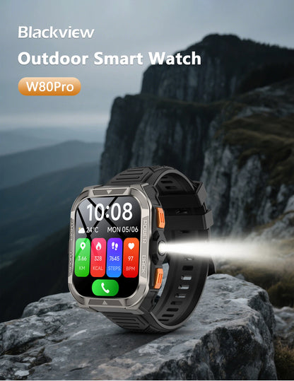 Blackview W80 Pro GPS Rugged Smartwatch – LED Flashlight, Bluetooth Calling