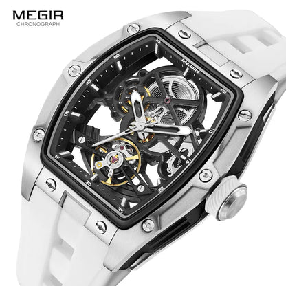 NEW Automatic Megir Mechanical Stainless Skeleton Dial Wristwatch