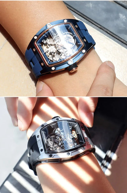 NEW Automatic Megir Mechanical Stainless Skeleton Dial Wristwatch