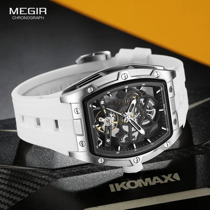 NEW Automatic Megir Mechanical Stainless Skeleton Dial Wristwatch