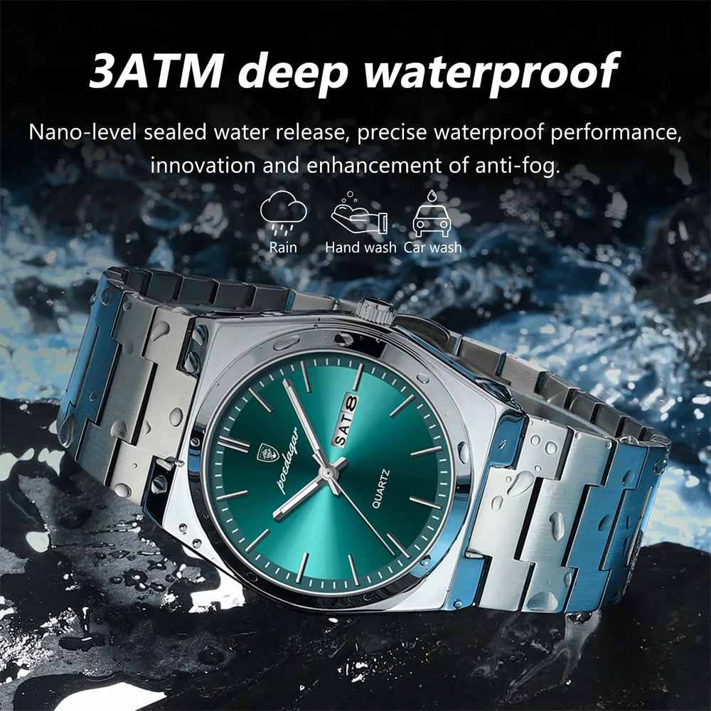 POEDAGAR Luxury Quartz Man Wristwatch Sport Men Watches Waterproof Luminous Date Week Stainless Steel Men's Watch Male Reloj - Top G Watches