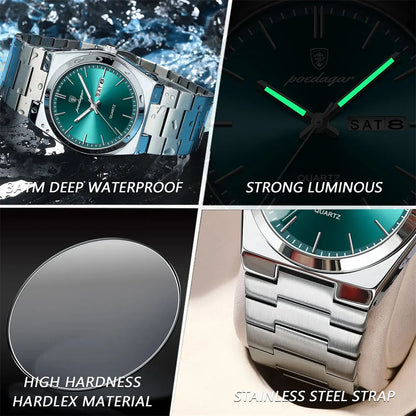 POEDAGAR Luxury Quartz Man Wristwatch Sport Men Watches Waterproof Luminous Date Week Stainless Steel Men's Watch Male Reloj - Top G Watches