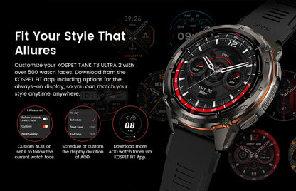 KOSPET TANK T3 Ultra 2 – Rugged Dual-Band GPS Smartwatch