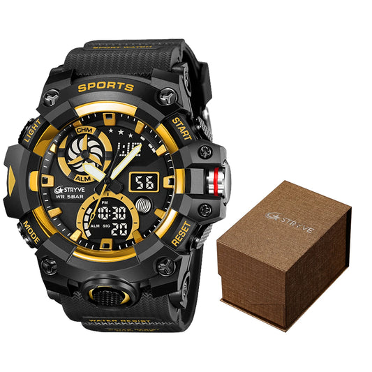 Popular STRYVE Watch 8027 Fashion Men's Watch with Box 5ATM Waterproof Digital-Analog Movement Calendar Luminous Multifunctional - Top G Watches