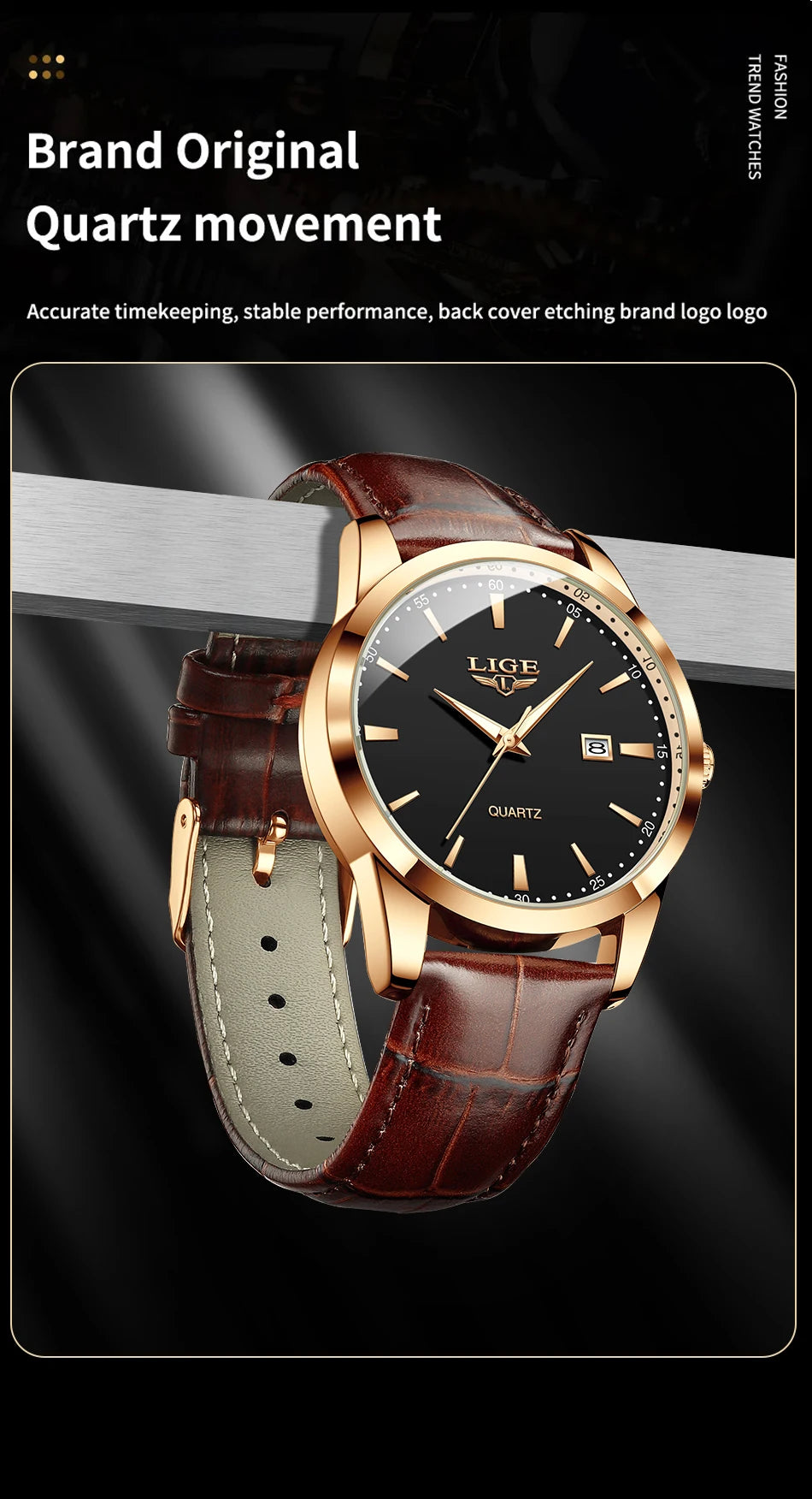 LIGE LG89143 Men's Classic Leather Quartz Watch – Elegant Dress & Business Watch