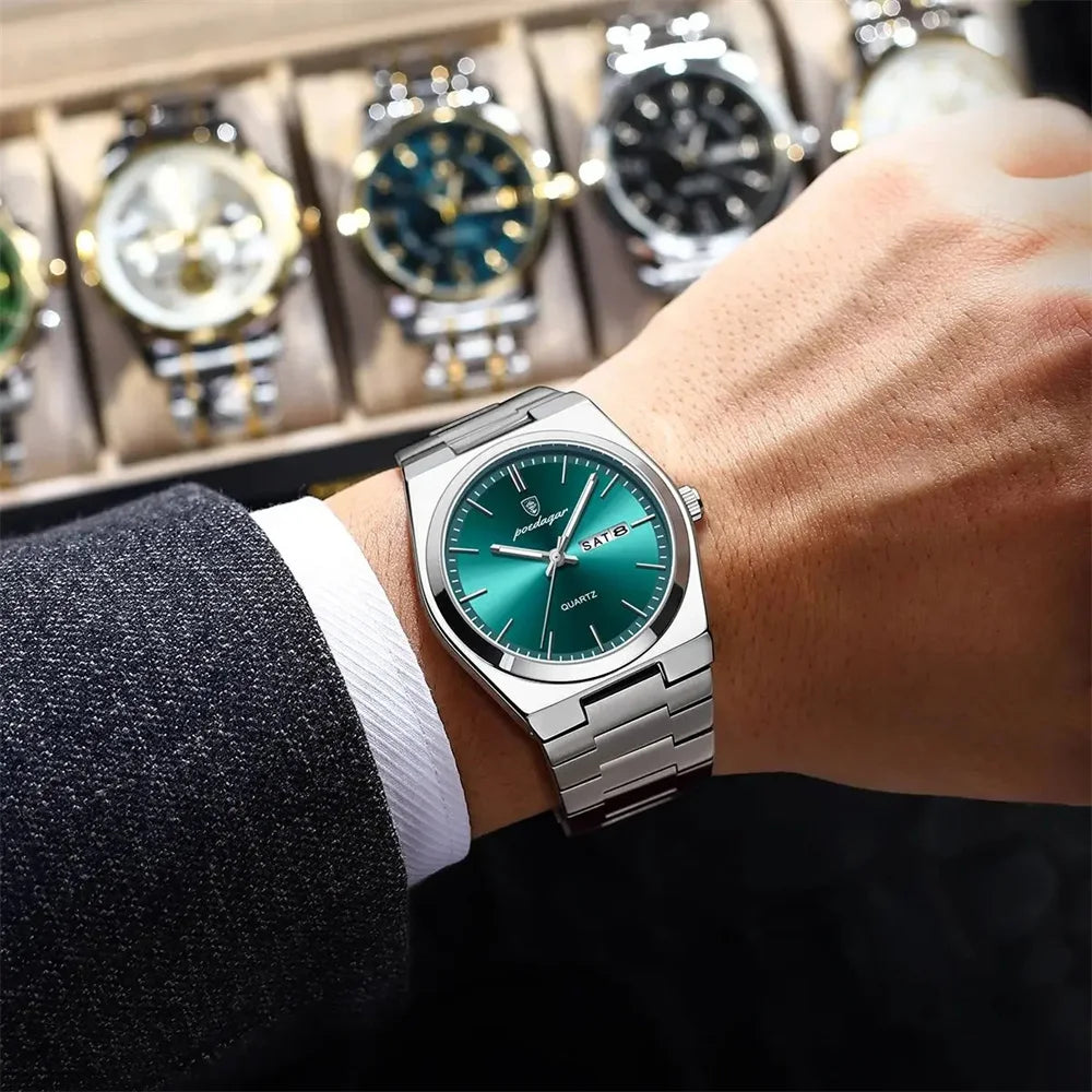 POEDAGAR Luxury Quartz Man Wristwatch Sport Men Watches Waterproof Luminous Date Week Stainless Steel Men's Watch Male Reloj - Top G Watches