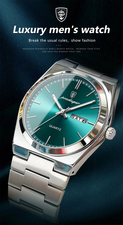 POEDAGAR Luxury Quartz Man Wristwatch Sport Men Watches Waterproof Luminous Date Week Stainless Steel Men's Watch Male Reloj - Top G Watches