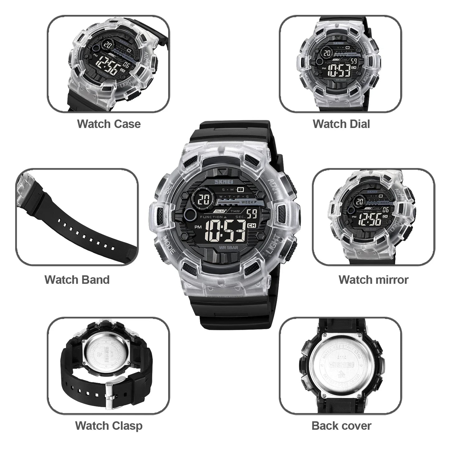 Transparent Series SKMEI 2110 5Bar Waterproof Japan Movement Sports Watch - Top G Watches