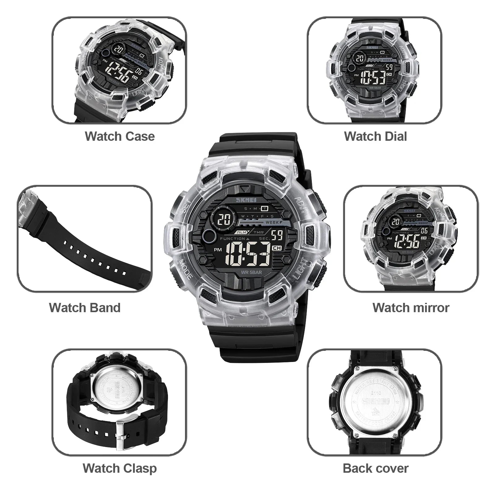 Transparent Series SKMEI 2110 5Bar Waterproof Japan Movement Sports Watch - Top G Watches