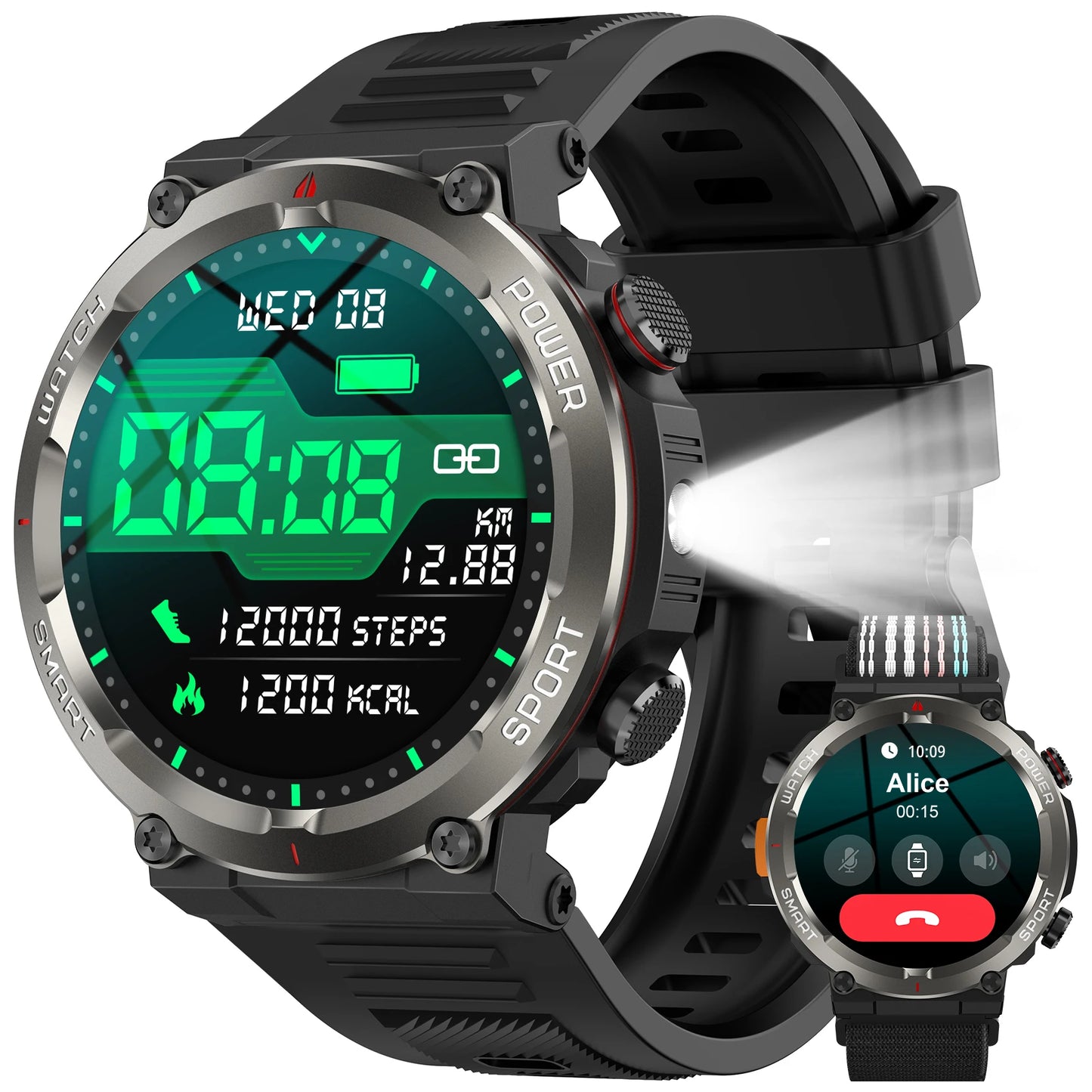 Blackview W50 Pro Rugged Smartwatch – LED Flashlight & Bluetooth Calling