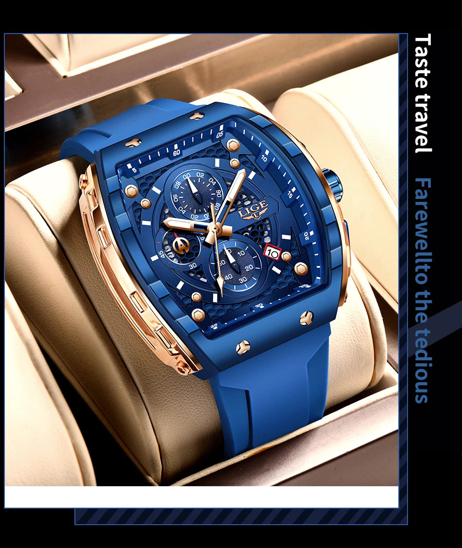 NEW Lige Tonneau Waterproof Sports Chronograph Quartz Watch