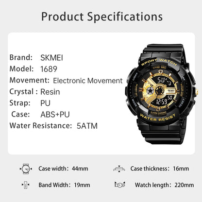 Skmei 1689 Ladies Waterproof Dual Digital LED Sports Watch - Top G Watches