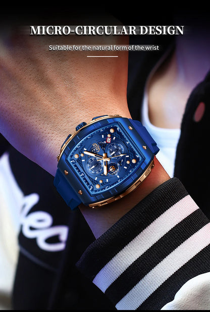 NEW Lige Tonneau Waterproof Sports Chronograph Quartz Watch