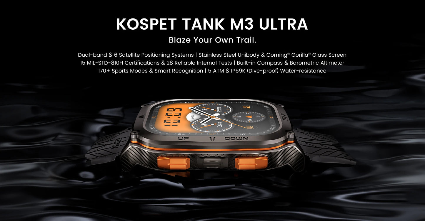 KOSPET TANK M3 Ultra – Rugged Dual-Band GPS Smartwatch