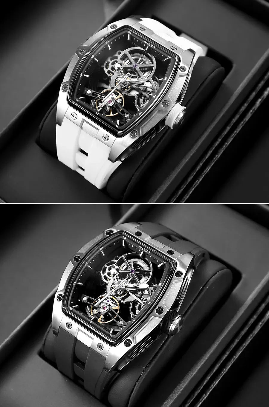 NEW Automatic Megir Mechanical Stainless Skeleton Dial Wristwatch
