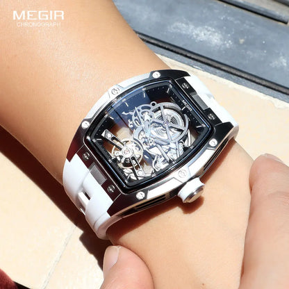 NEW Automatic Megir Mechanical Stainless Skeleton Dial Wristwatch