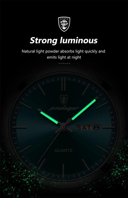 POEDAGAR Luxury Quartz Man Wristwatch Sport Men Watches Waterproof Luminous Date Week Stainless Steel Men's Watch Male Reloj - Top G Watches