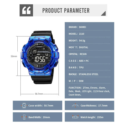 Transparent Series SKMEI 2110 5Bar Waterproof Japan Movement Sports Watch - Top G Watches