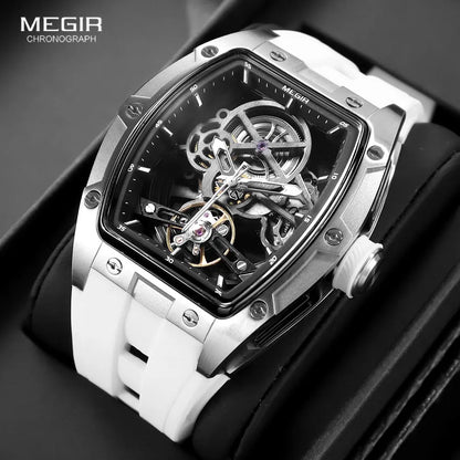 NEW Automatic Megir Mechanical Stainless Skeleton Dial Wristwatch