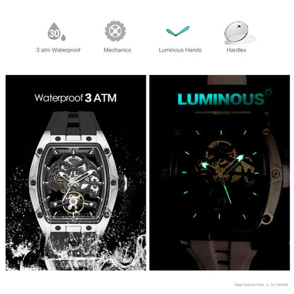 NEW Automatic Megir Mechanical Stainless Skeleton Dial Wristwatch