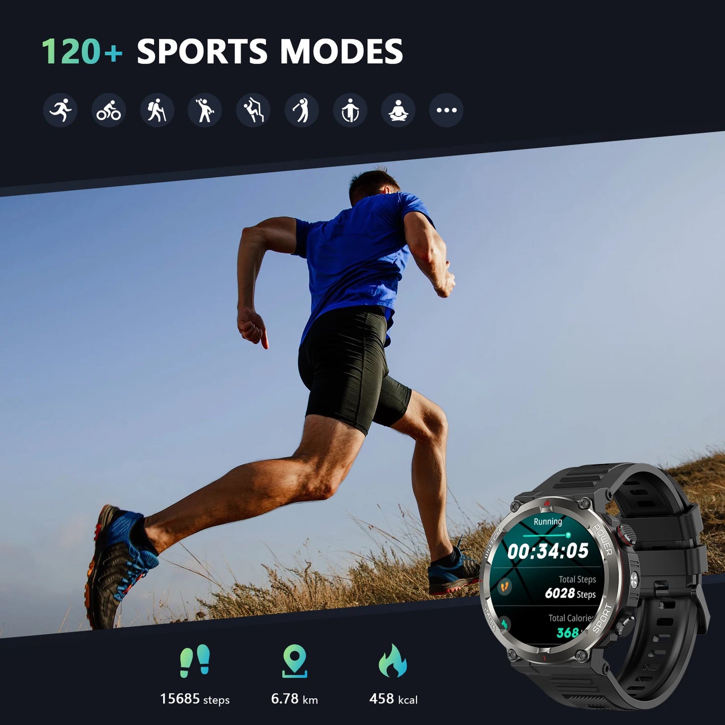 Blackview W50 Pro Rugged Smartwatch – LED Flashlight & Bluetooth Calling