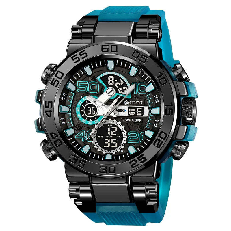 STRYVE S8030 Sports Watch – Large 55mm Dual Display Analog Digital Watch - Top G Watches