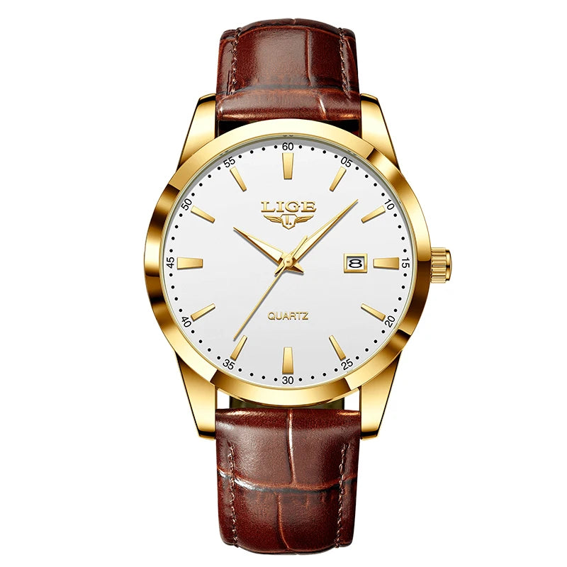 LIGE LG89143 Men's Classic Leather Quartz Watch – Elegant Dress & Business Watch