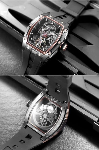 NEW Automatic Megir Mechanical Stainless Skeleton Dial Wristwatch