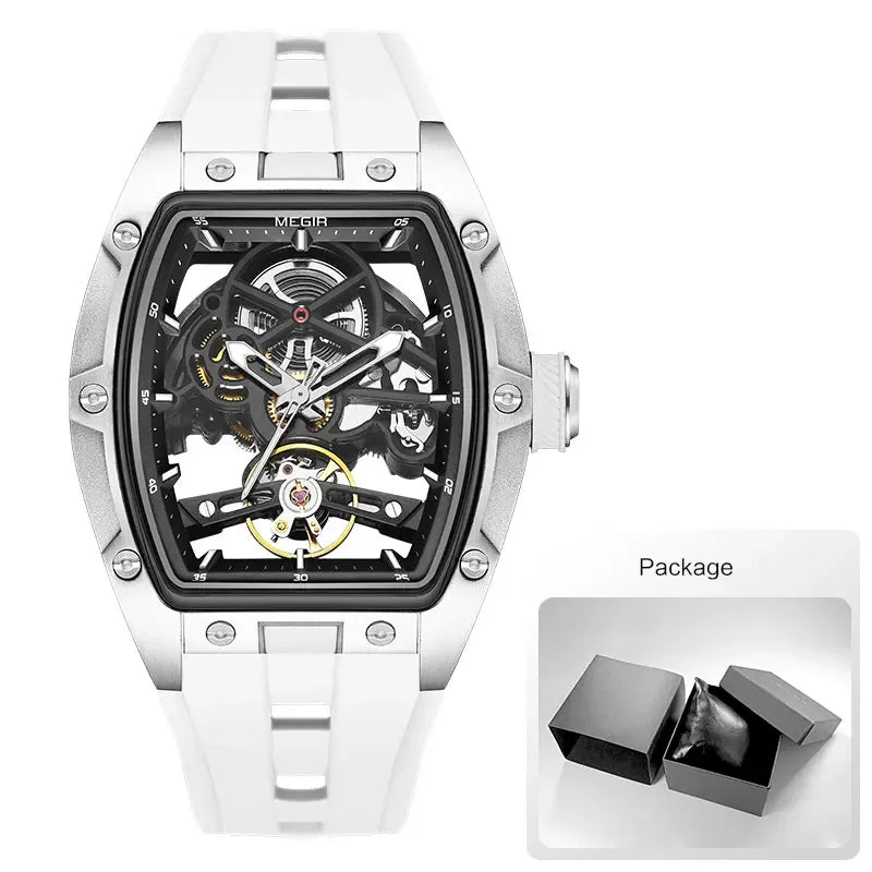 NEW Automatic Megir Mechanical Stainless Skeleton Dial Wristwatch
