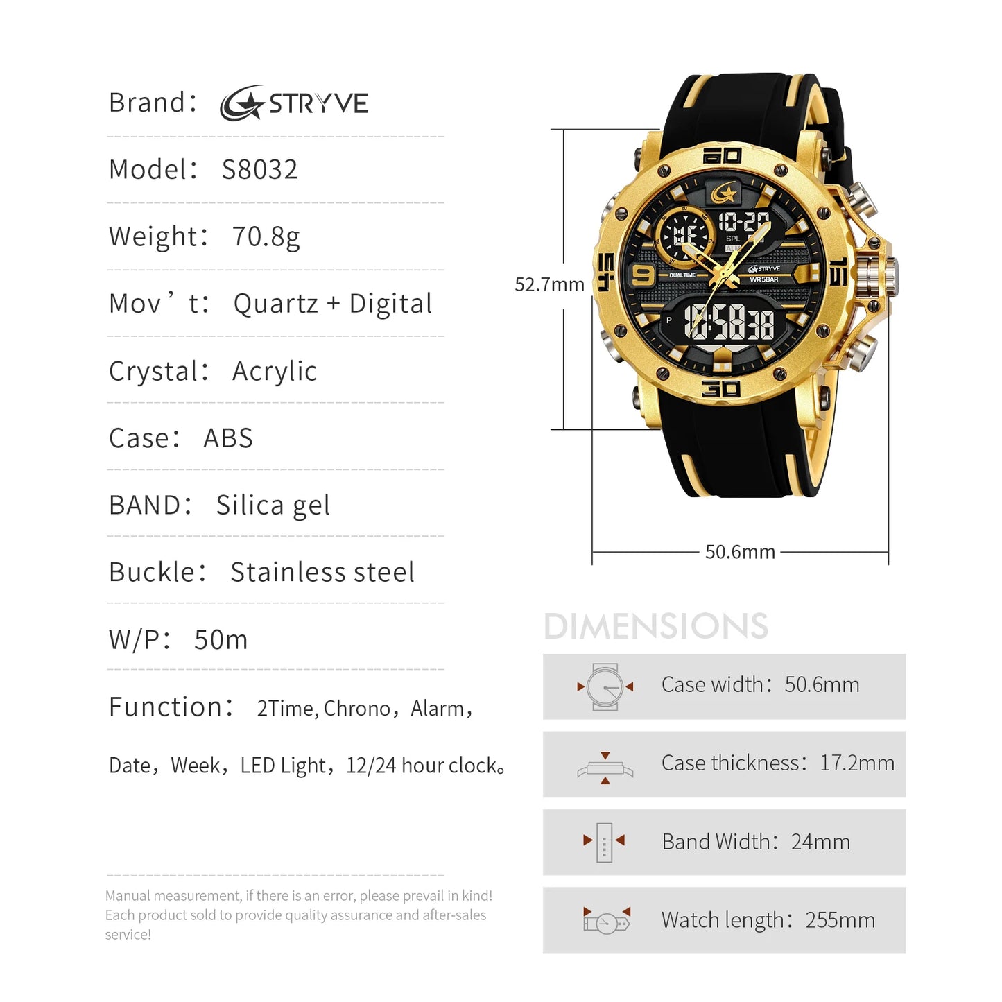 STRYVE S8032 Sports Watch – Bold Dual Display Analog Digital Watch - Top G Watches