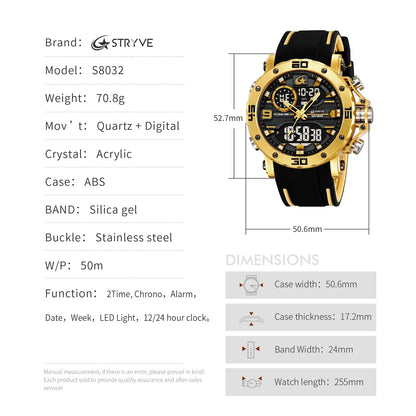 STRYVE S8032 Sports Watch – Bold Dual Display Analog Digital Watch - Top G Watches
