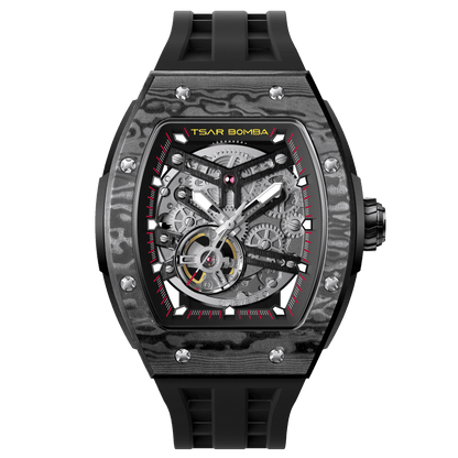 Official TSAR BOMBA Elemental-Carbon Fibre Automatic Skeleton Watch — TB8228CF