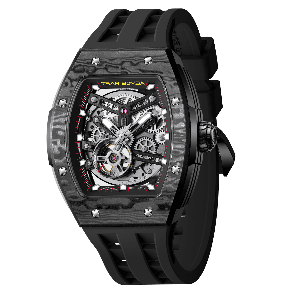 Official TSAR BOMBA Elemental-Carbon Fibre Automatic Skeleton Watch — TB8228CF