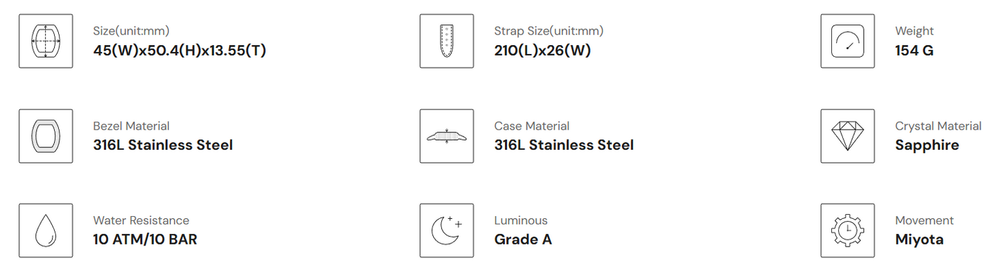 Official TSAR BOMBA Atomic Automatic Watch – Sapphire Crystal, Miyota Movement, 10ATM Luxury Sport – TB8218E - Top G Watches